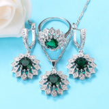 Flower Shape Costume 925 Silver 10-Colors Wedding Jewelry Sets With Natural Stone CZ Earrings And Necklace Elegant Women Sets