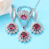 Flower Shape Costume 925 Silver 10-Colors Wedding Jewelry Sets With Natural Stone CZ Earrings And Necklace Elegant Women Sets