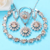 Black Cubic Zirconia Flower Shape Jewelry Sets Silver 925 Necklace And Earrings Bracelet Elegant Women Sets
