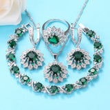 Black Cubic Zirconia Flower Shape Jewelry Sets Silver 925 Necklace And Earrings Bracelet Elegant Women Sets