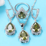 Jewelry Sets Elegant Women Wedding Accessories 925 Silver Green Zircon Earrings And Necklace Bracelet Ring Sets For Women Gift