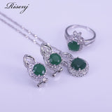 Round Silver 925 Jewelry Set Malay Jade 925 Sterling Silver Costume Jewelry Set For Women Hoop Earrings Ring Necklace Set