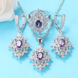 Elegant Champagne Cubic Zirconia Costume Silver 925 Big  Jewelry Sets For Women Gift Necklace And Earrings Ring 3-Piece Sets