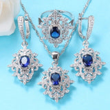 Pure White Crystal Wedding Jewelry Sets Silver 925 Earring And Necklace Pendant Ring For Women Bridal Costume
