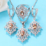 Big Wedding Jewelry Sets Silver 925 Earrings And Necklace Bridal Blue Cubic Zirconia Costume Bracelet And Ring Women Gift Sets