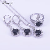 925 silver jewelry set Black Stone White CZ Bridal Jewelry Set Earrings Ring Necklace Bracelet Set Fast Ship