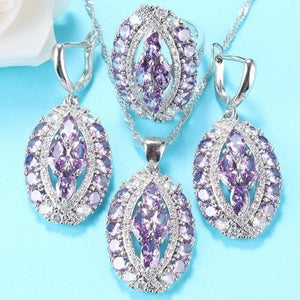 Top Quality Ring And Earring Big  Jewelry Sets 925 Sterling Silver Set Blue Cubic Zirconia Bracelet Sets For Women Wedding Gift