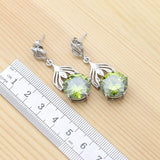 925 Silver Jewelry Set for Women Round Olive Green Cubic Zirconia Earrings Pendant Necklace Ring Bracelet Anniversary Gift