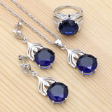 Sapphire 925 Sterling Silver Jewelry Set Bridal Earrings Pendant Necklace Bracelet Ring Wedding Accessories