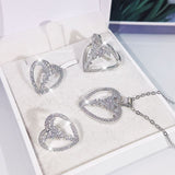 Classic Fashion Heart Jewelry Set 925 Sterling Silver Love Sweet Ring Necklace Earrings Set Romantic Trend Jewelry