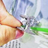 925 Silver Women's Three-piece Fashion Oval Shape Geometric Earrings Necklace Ring AAAA Shiny Zircon Bridal Jewelry Set