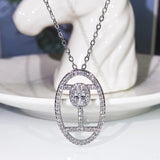 925 Silver Women's Three-piece Fashion Oval Shape Geometric Earrings Necklace Ring AAAA Shiny Zircon Bridal Jewelry Set