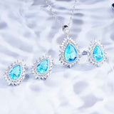 2021 Fashion Design Water Drop Crystal Earring S925 Silver Sea Blue Cubic Zirconia Wedding Jewelry Set for Women Fine Jewelry