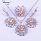 ins popular little daisies champagne zircon white crystal silver 925 jewelry set costume jewelry earrings ring necklace bracelet