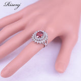 Sunflower 925 Sterling Silver Jewelry Set For Women Earrings Ring Necklace Set Shiny Red Zircon Bridal Jewelry Set