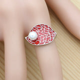 925 Silver Jewelry Set Red Leaf Pearl Earrings Pendant Ring Necklace Enamel Crystal Jewelry for Girls