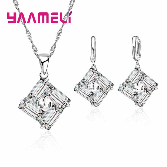 European Style 925 Silver Jewelry Sets For Wedding Party Gift AAA Cubic Zircon Pendants Necklaces Earring Set For Female