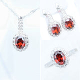 Garnet Ring Earrings Pendant Necklace Sweet Jewelry 925 Sterling Silver Jewelry Set for Women Free Gift Box
