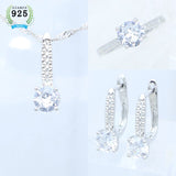 925 Sterling Silver Bridal Jewelry Set Sapphire Earrings Pendant Necklace Open Ring for Women Free Gift Box