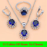 2021 New 925 Silver Wedding Jewelry Sets Blue Sapphire Earrings Necklace Adjustable Ring Set Women Trendy Costume Dropshipping
