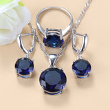 Bridal 925 Silver Round Moroccan Jewelry Sets With Natural Stone Blue CZ Earrings And Necklace For Women Trendy Costume