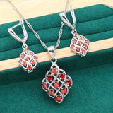 Classic 925 Silver Jewelry Sets For Women Wedding Red Zircon Bridal Bracelet Earrings Necklace Pendant Mom's Gift 3PCS