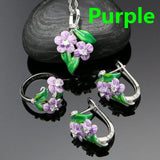 925 Silver Jewelry Set for Women Earrings Ring Pendant Necklace Multicolor Enamel Flower Bridal Jewelry