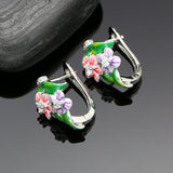 925 Silver Jewelry Set for Women Earrings Ring Pendant Necklace Multicolor Enamel Flower Bridal Jewelry