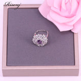 Many Colors Dubai Hot Sales Square Purple Crystal Silver 925 Jewelry Set For Women Ring Earrings Necklace Ring Anniversary Gift