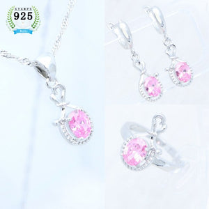 925 Silver Jewelry Set for Girls Green Cubic Zirconia Earrings Pendant Necklace Open Ring Free Gift Box Woman Birthday Gift