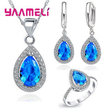 New Arrival Wedding Jewelry Sets Full CZ Crystal Water Drop Cubic Zircon Necklace/Earrings/Ring 925 Sterling Silver Jewelry