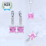 925 Sterling Silver Punk Jewelry Set Square Amethyst Adjustable Ring Pendant Necklace Earrings for Women