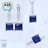 Square Pink Cubic Zirconia Bridal Jewelry Set for Women 925 Sterling Silver Ring Earrings Necklace Pendant Adjustable Ring