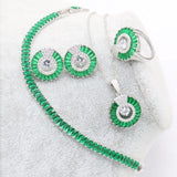 XUTAAYI Green Silver Color Wedding Jewelry Sets For Women Luxury Jewelry Earrings Bracelet Rings Bridal Pendant Necklace Set