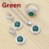 Woman Wedding Jewelry Pink Cubic Zirconia Jewelry Earrings Pendant Necklace Ring Set Bridal Jewelry