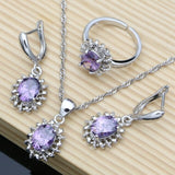 2020 925 Silver Wedding Jewelry Sets for Women Garnet Gemstone Crystal Necklace Ring Earrings Sets Costume 7 Colors Dropshipping