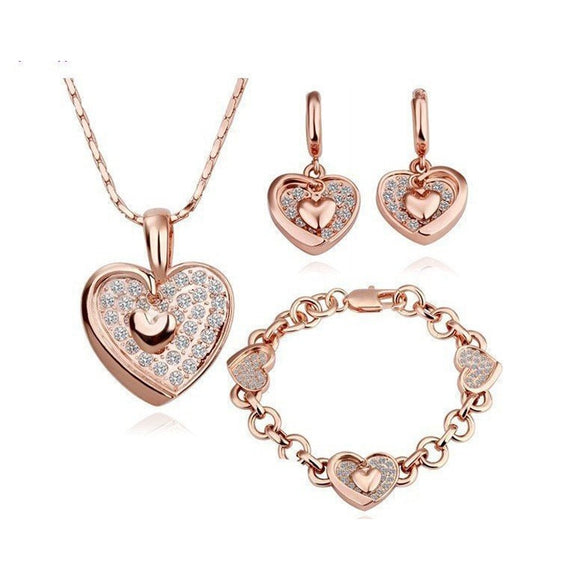 Wholesales Fashion Jewelry  Rose gold-color Zircon Crystal TrendyJewelry Sets with necklace earring Bracelet for women