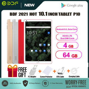 BDF 10 Inch Tablet Pc Android 9.0 Octa Core IPS 4GB RAM 64GB ROM Mobile Phone Laptop Tablets Dual 3G SIM Phone Call Tablets 10.1