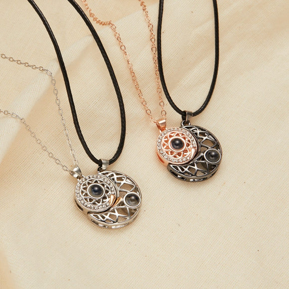2 PCS/Set Couple Necklace For Women Sun Moon Heart Magnetic Paired Pendant Projection Valentine's Day Jewelry Chain Choker Gift