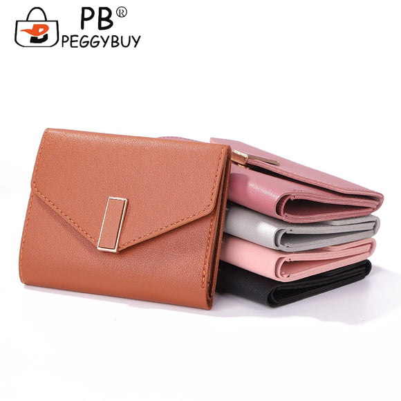 Fashion PU Leather Trifold Short Wallet Women Casual Simple Multilayer Mini Card Holder Portable Solid Color Zipper Coin Purse