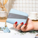 Women Short Wallets Female Tassel Pendant Leather Patchwork Pattern Mini Purse Fashion Ladies Credit Card Holder