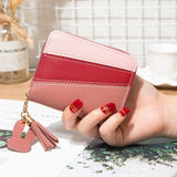 Women Short Wallets Female Tassel Pendant Leather Patchwork Pattern Mini Purse Fashion Ladies Credit Card Holder