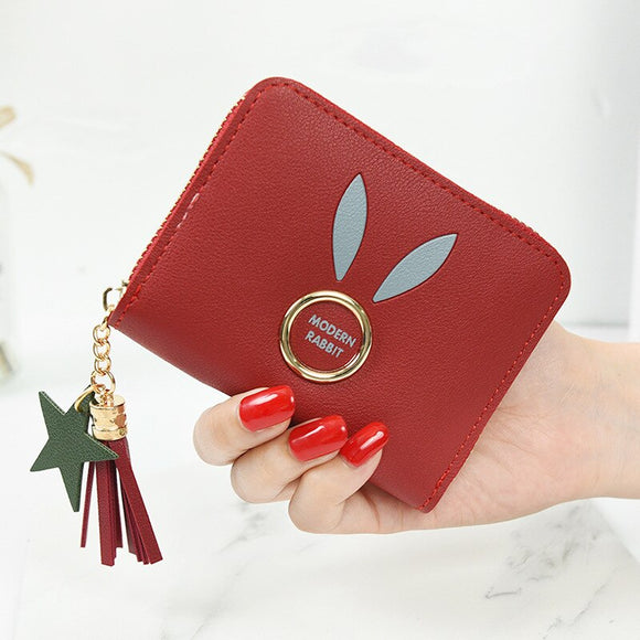 Candy Color Cute Wallet Female Small Short Zipper Purse For Women Coins Leather Lady Wallet Girl Rabbit Ear Design Money Bag