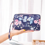 Women Wallet Canvas Bag Fabric Plant Printing Zipper Long Coin Purse Holders Large Capacity 3 Layers Wallet ID Card Storage Bag