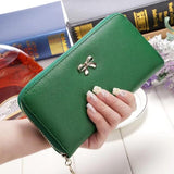 Cards Holder Wallet Ladies Cute Bowknot Women Long Wallet Pure Color Clutch PU Leather Bag