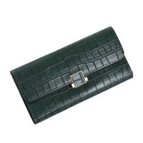 Womens Retro Crocodile Pattern Long Wallet Faux Leather Credit Card Holder Purse with Buckle ID Window Anti-Degaussing Elegant