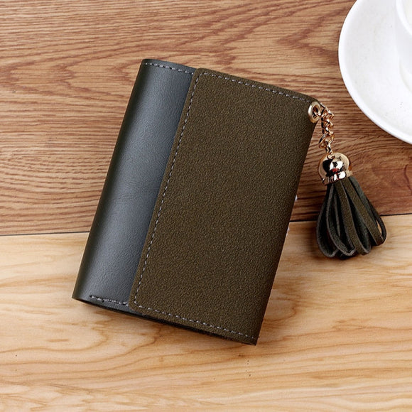 Frosted Women Short Wallets Tassel Small Handbags Mini Female Card Case Ladies Coin Purses with Soft Leather carteira feminina