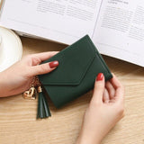 Ladies PU Wallet Pure Color Coin Purse Business Card Case Credit Card Holder Fashion Student Tassel Pendant Female Short Wallet