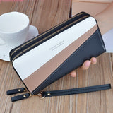 Women Wallets Wristband Phone Purses Splice Female Purse Leather Ladies Long Woman Wallets Clutch Double Zipper Big Card Holder