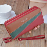 Women Wallets Wristband Phone Purses Splice Female Purse Leather Ladies Long Woman Wallets Clutch Double Zipper Big Card Holder